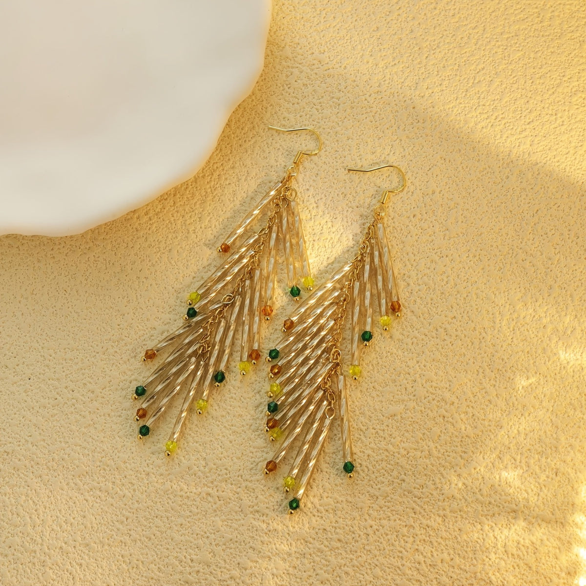 Twisted Tube Colorful Bead Tassel Earrings