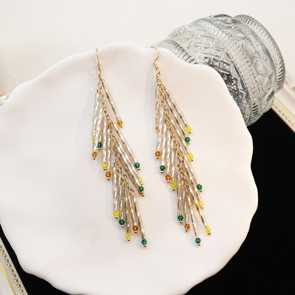 Twisted Tube Colorful Bead Tassel Earrings