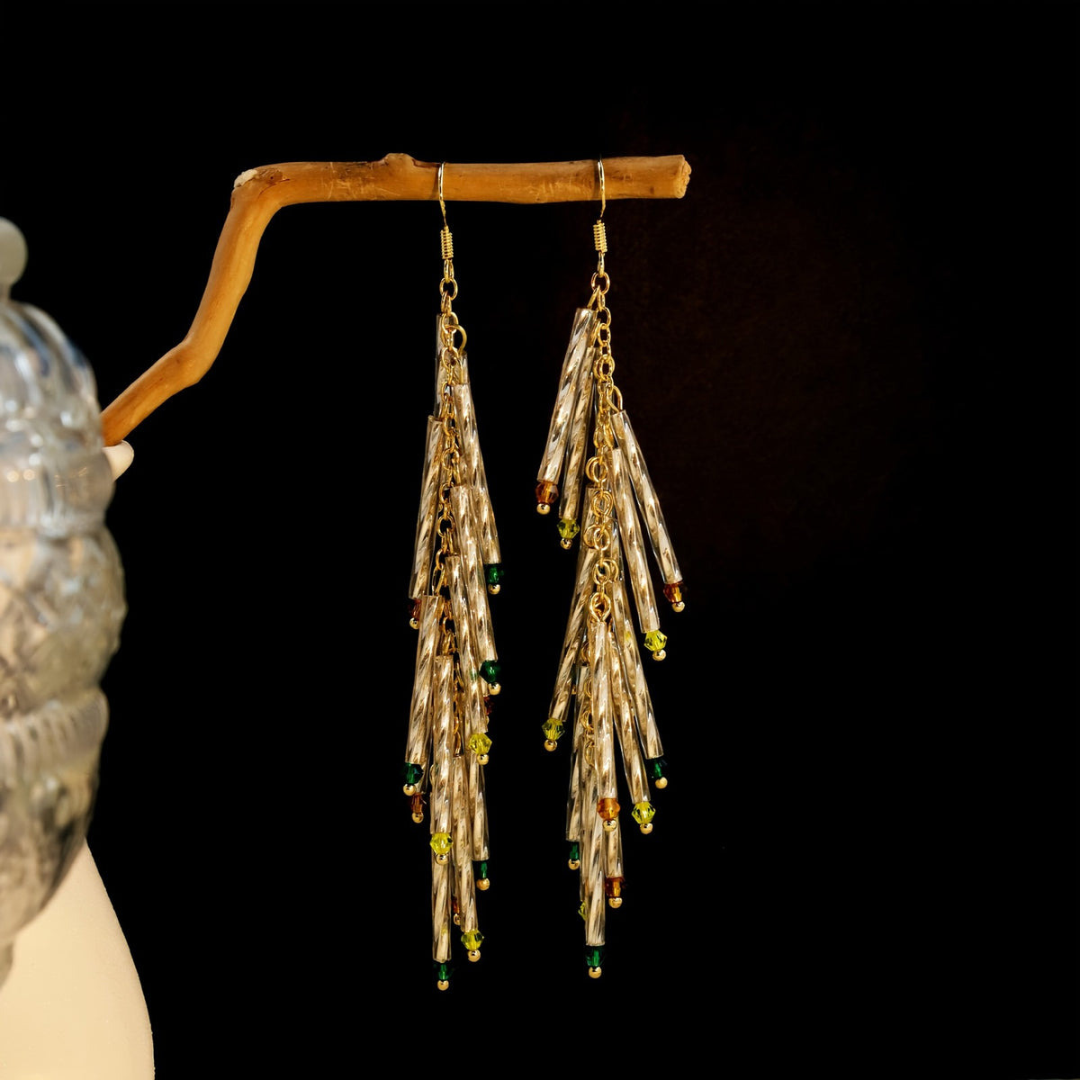 Twisted Tube Colorful Bead Tassel Earrings