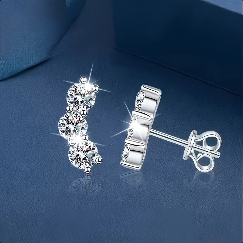 Three Stone Zirconia Stud Earrings