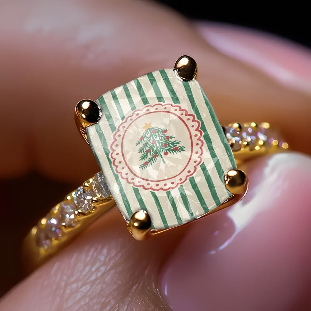 Christmas Tree Square Ring