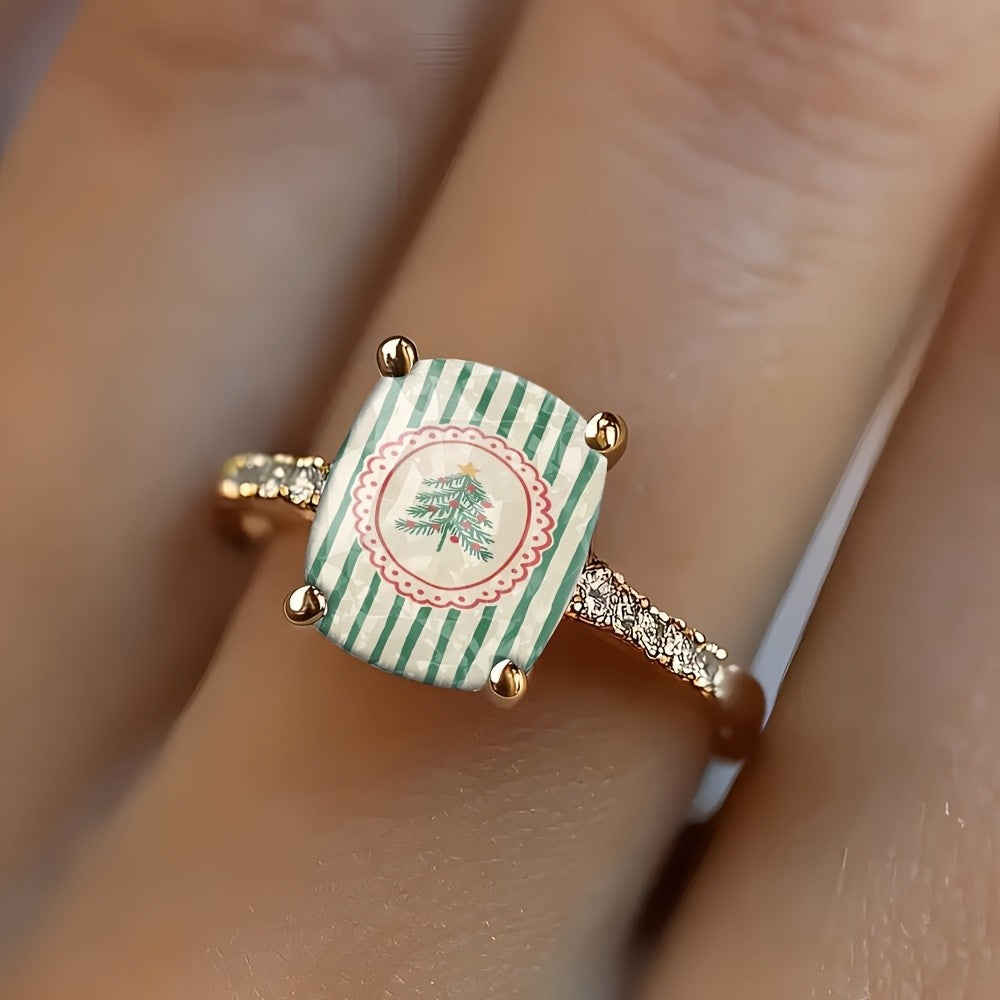 Christmas Tree Square Ring