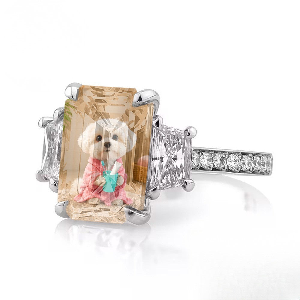 Square Crystal Pet Portrait Ring