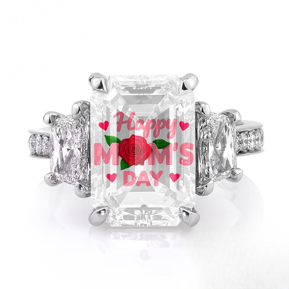 Happy Mother's Day Rose Square Ring