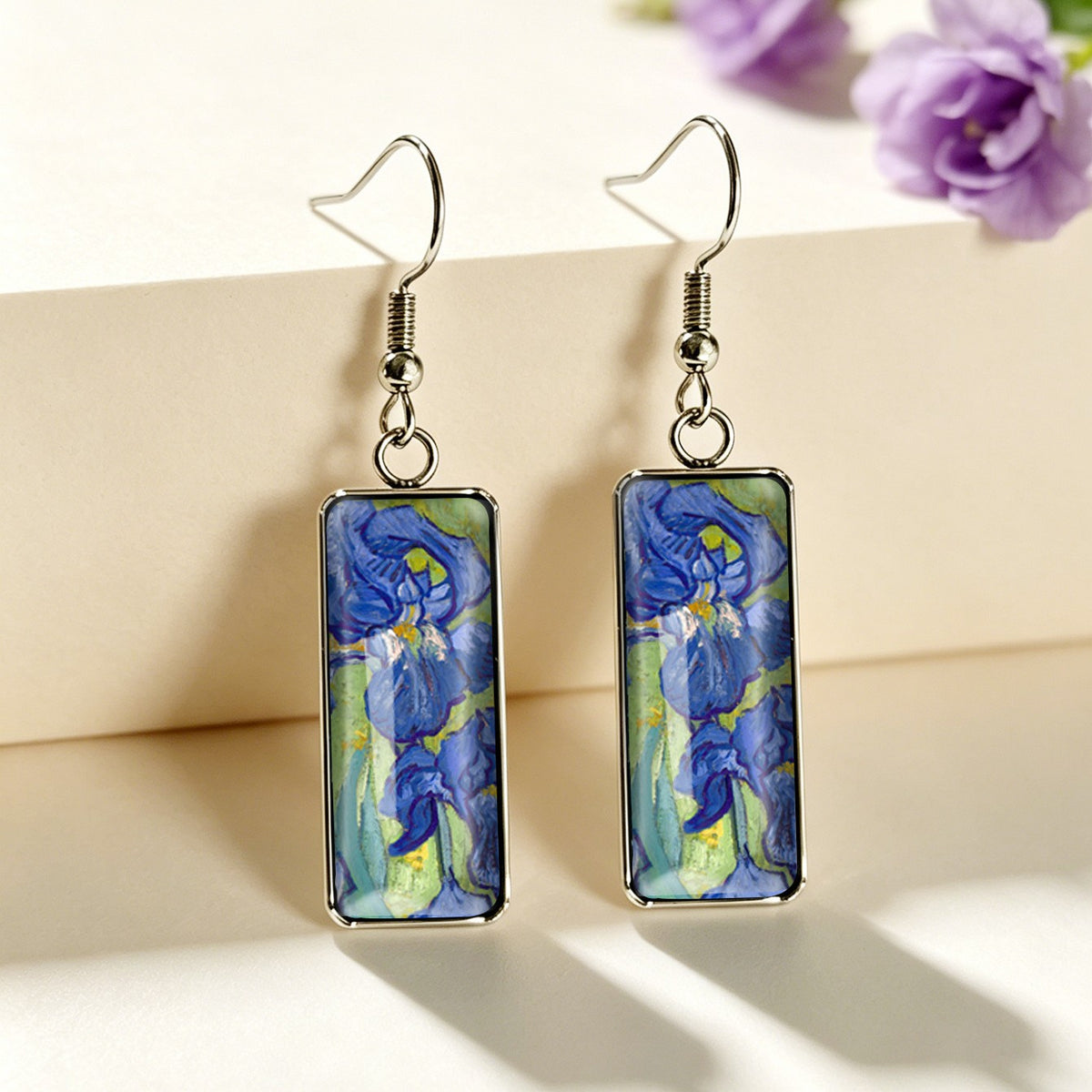 Blue Iris Rectangular Earrings