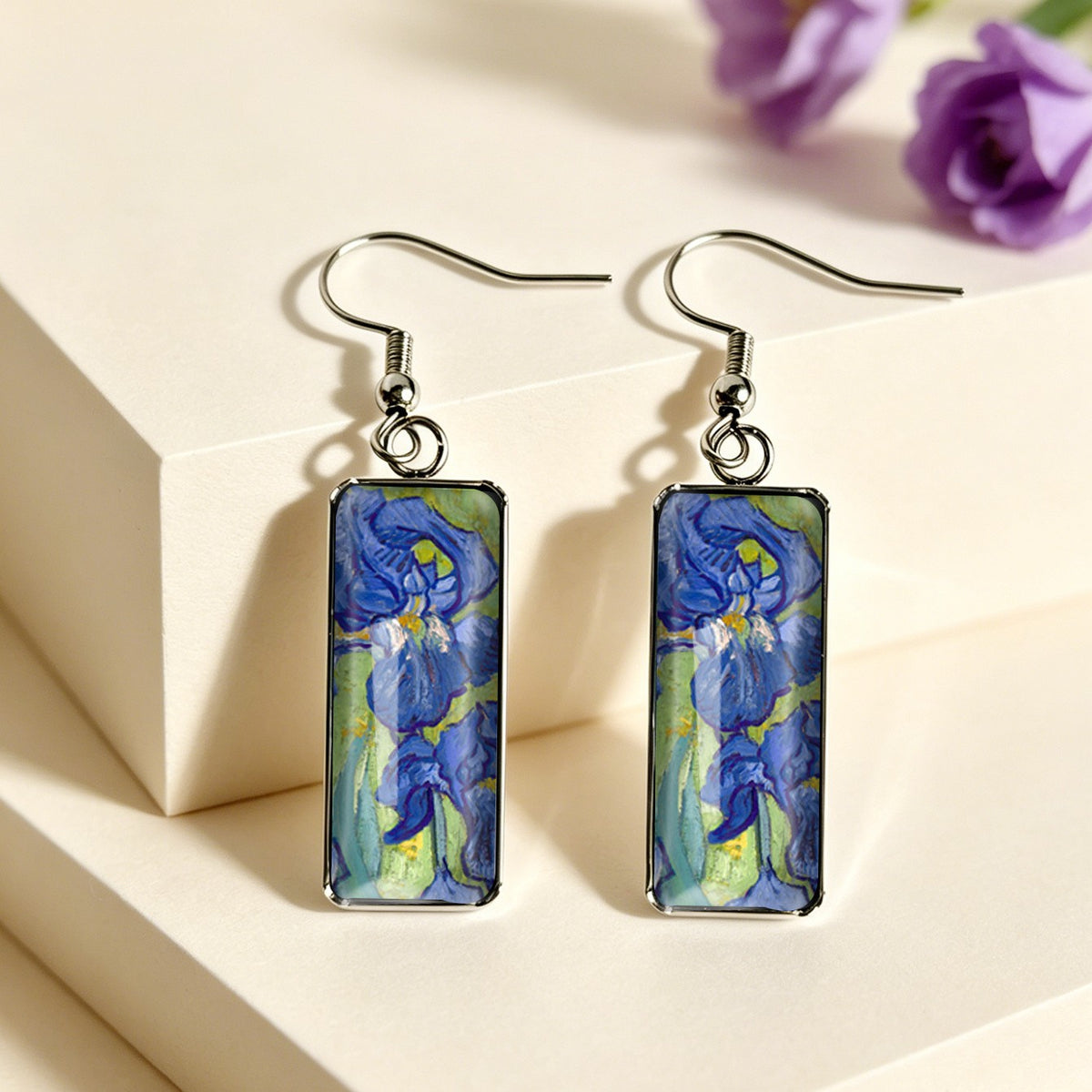Blue Iris Rectangular Earrings