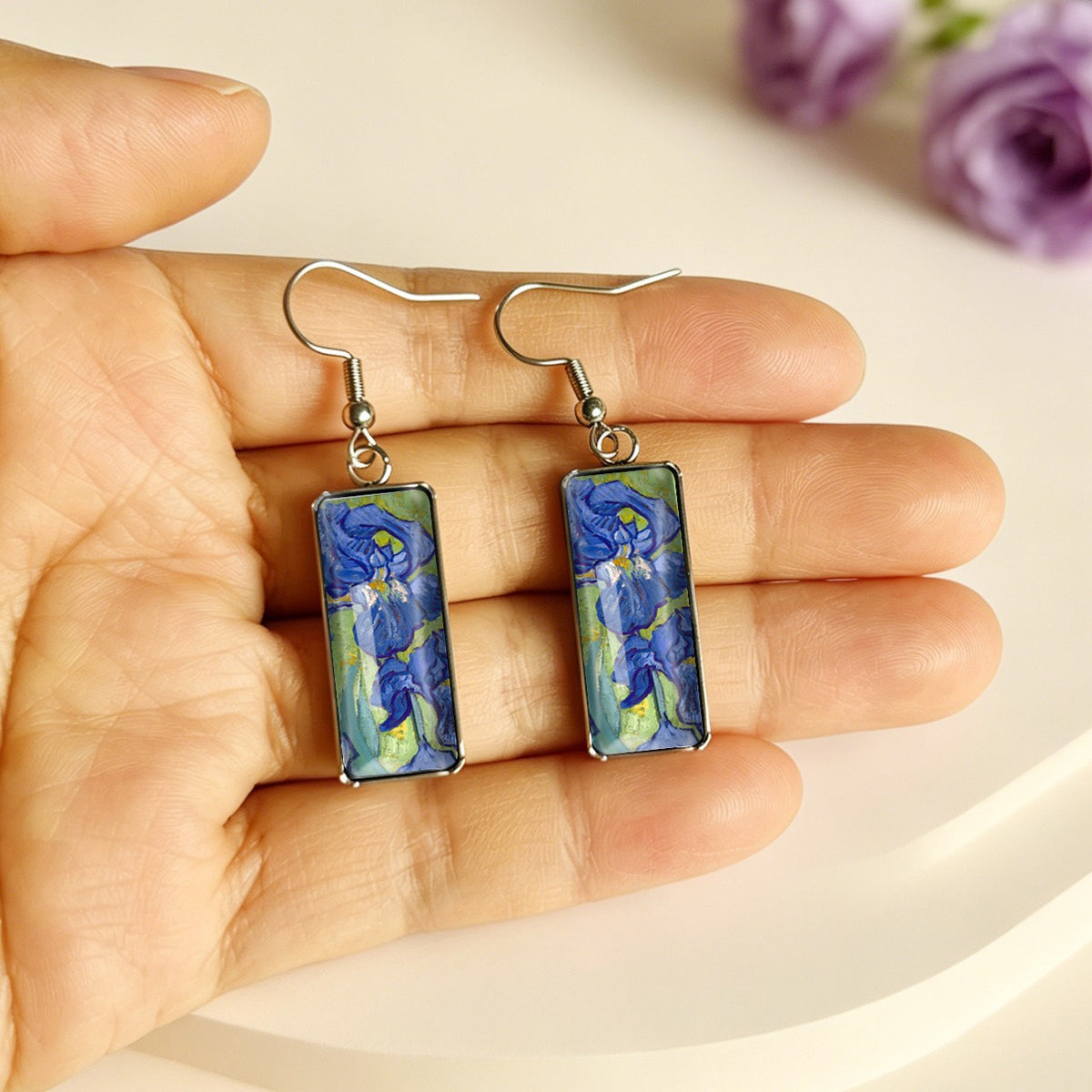 Blue Iris Rectangular Earrings