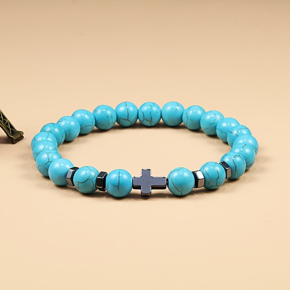 Turquoise Cross Bead Bracelet