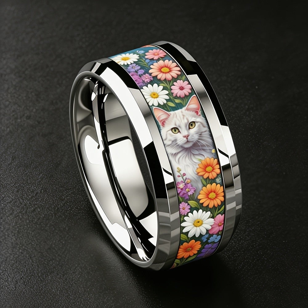 White Cat Floral Ring