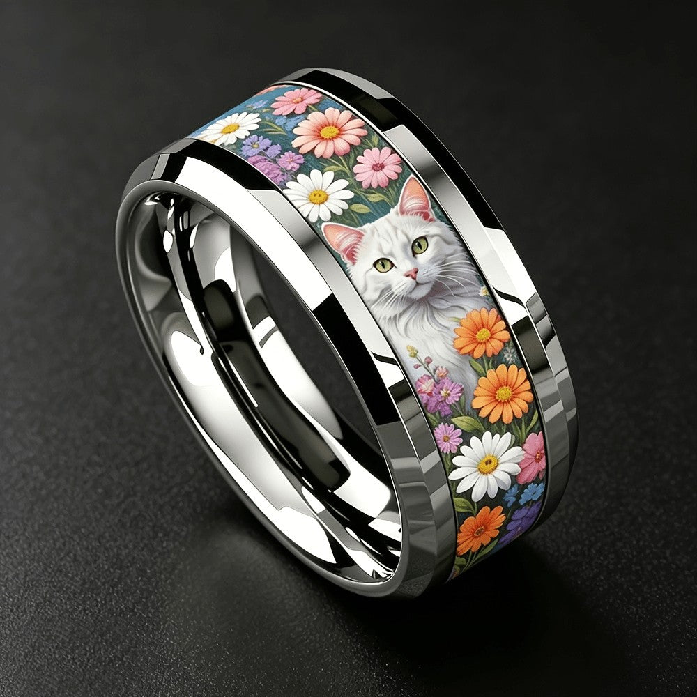 White Cat Floral Ring