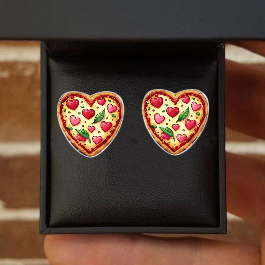 Heart Pizza Stud Earrings