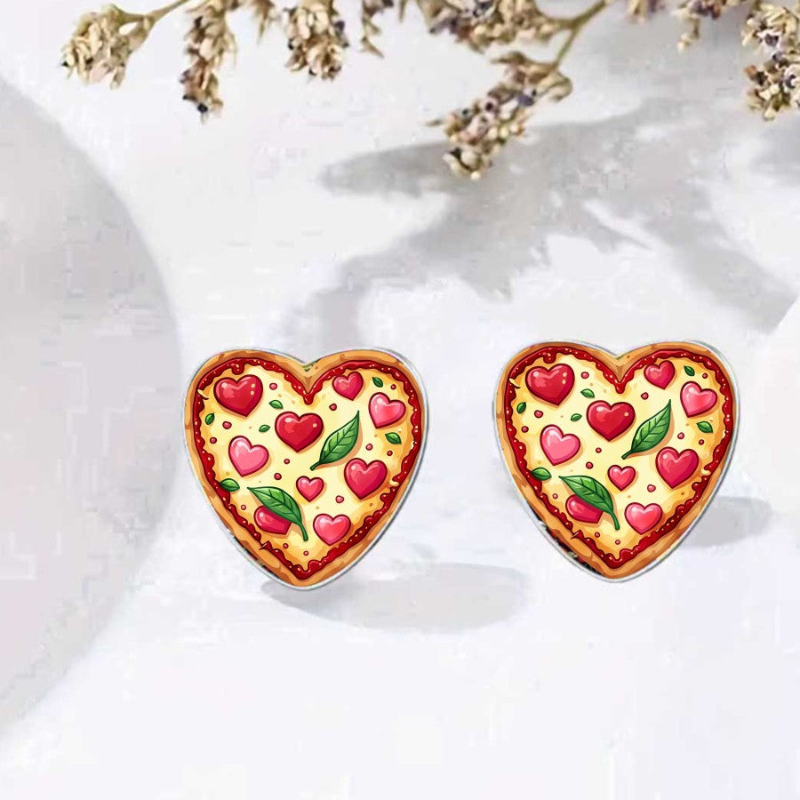 Heart Pizza Stud Earrings