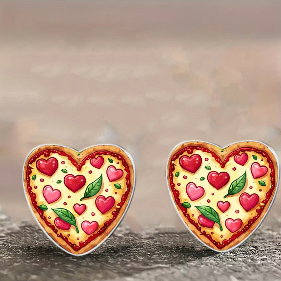 Heart Pizza Stud Earrings