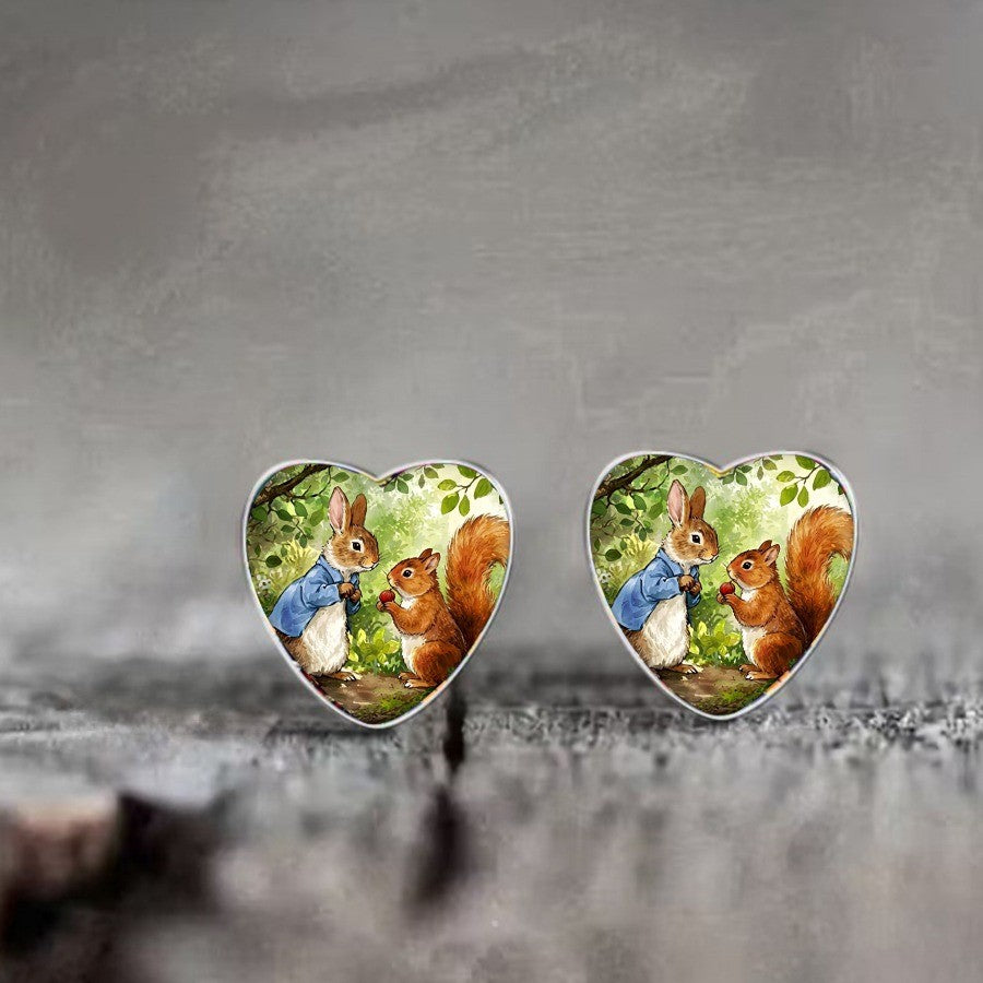 Heart Rabbit & Squirrel Earrings