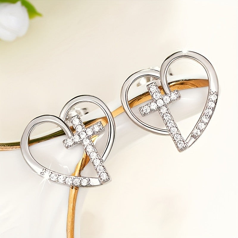 Crystal Cross Heart Earrings