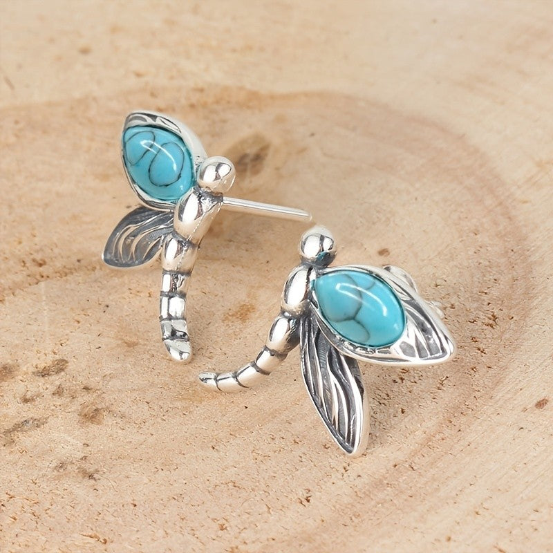 Turquoise Dragonfly Stud Earrings