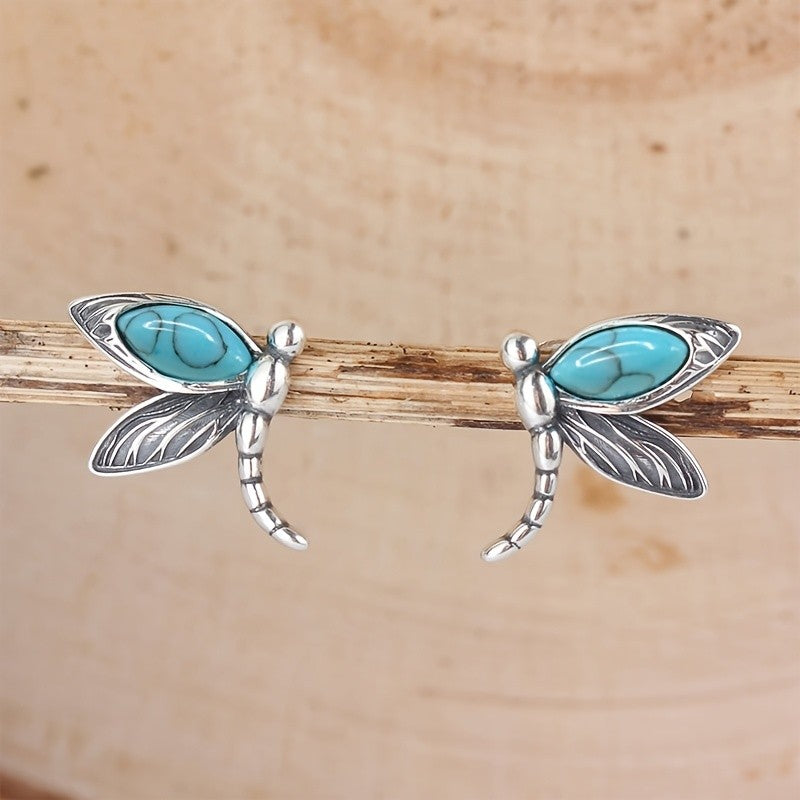 Turquoise Dragonfly Stud Earrings