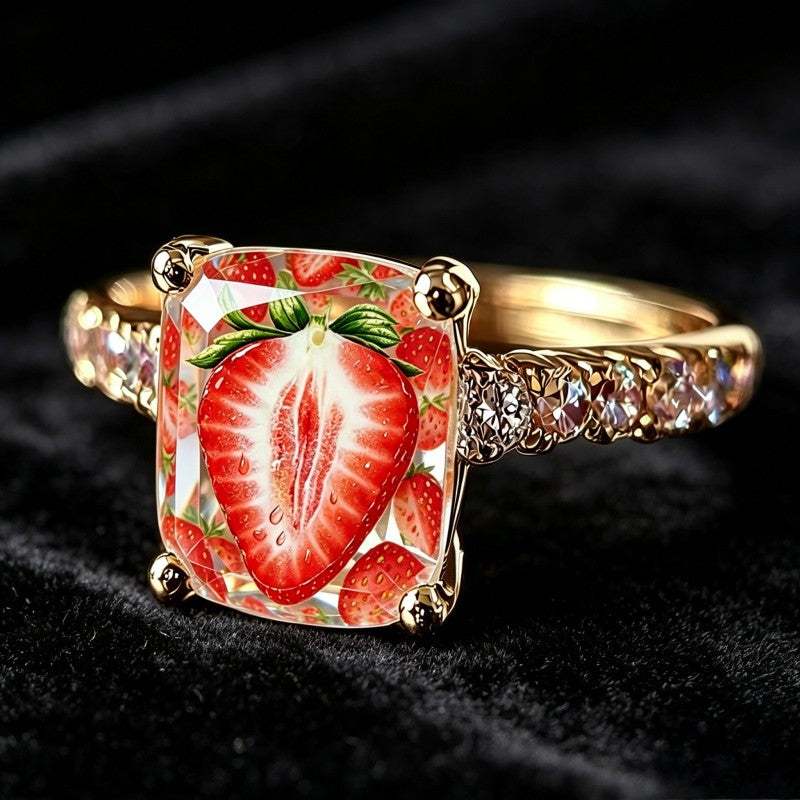 Strawberry Crystal Band Ring