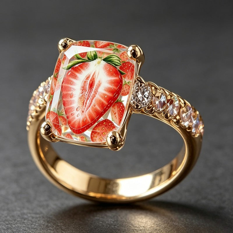 Strawberry Crystal Band Ring