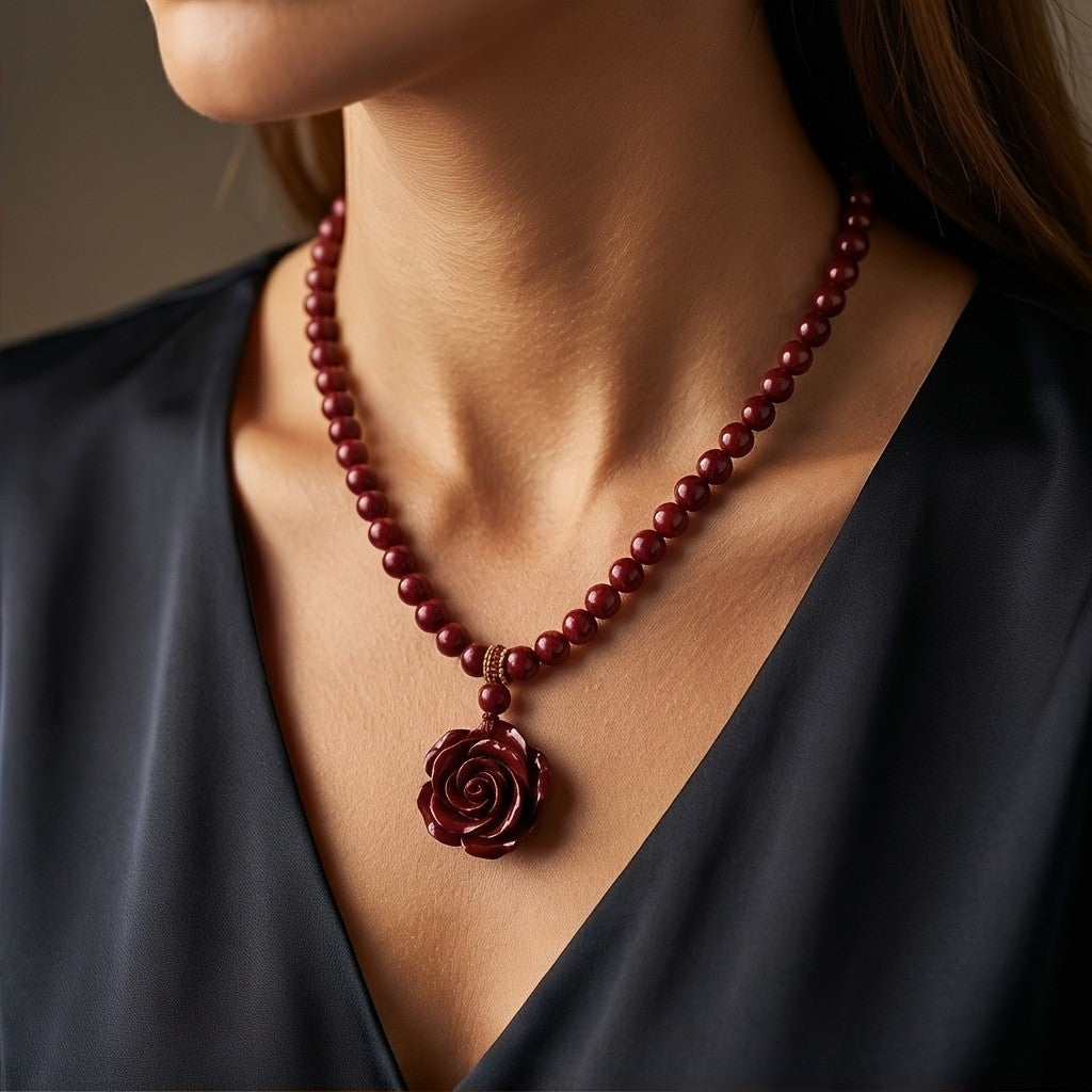 Cinnabar Rose Bead Necklace
