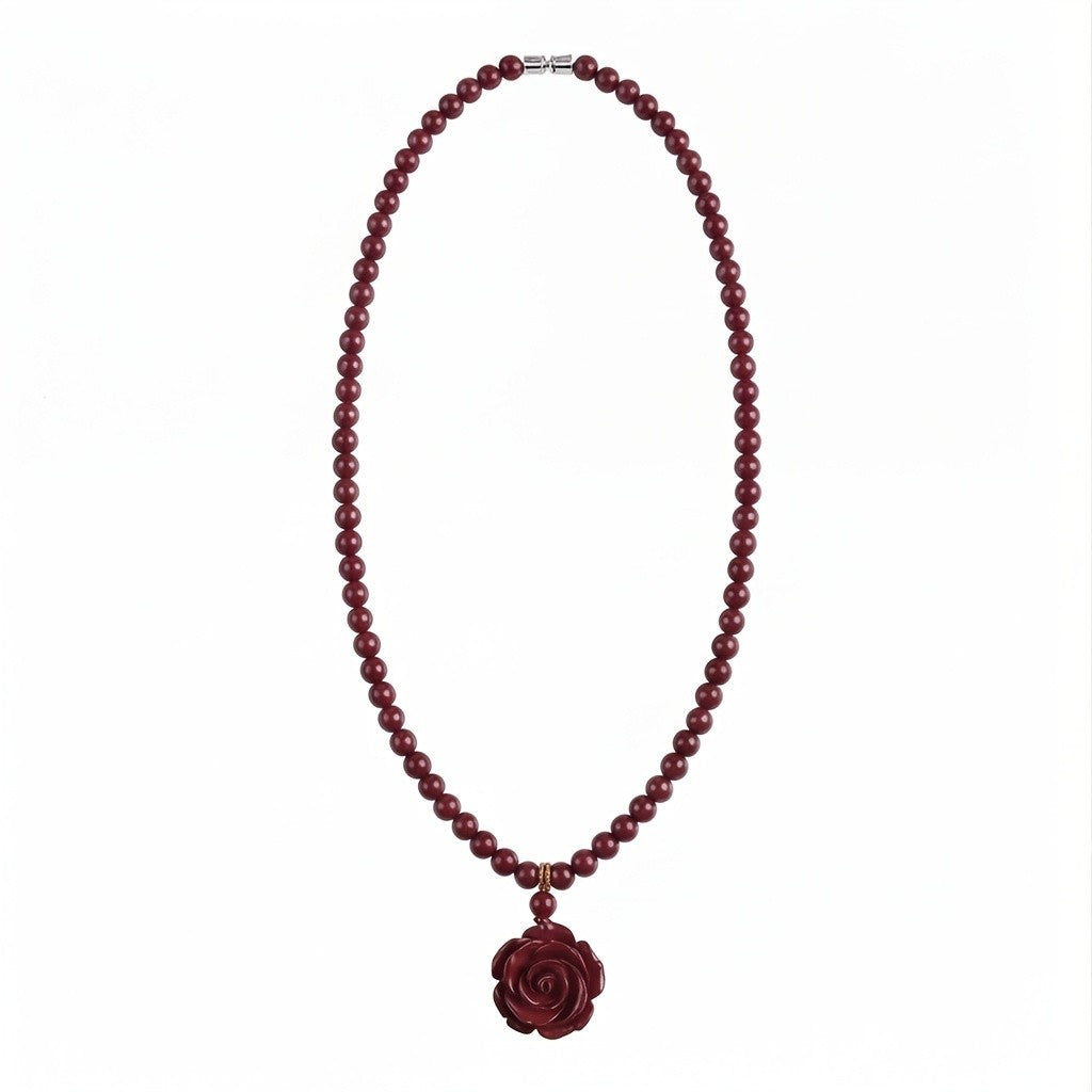 Cinnabar Rose Bead Necklace