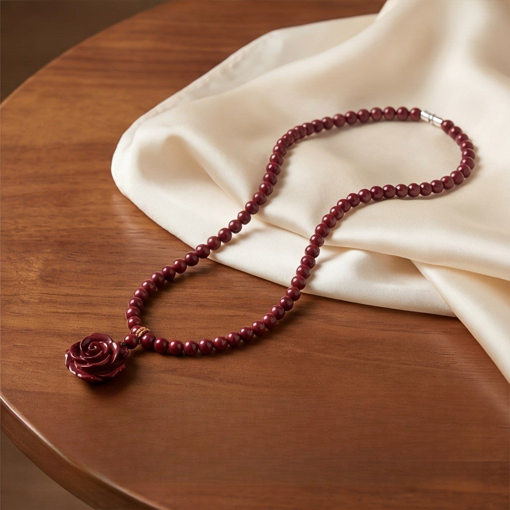 Cinnabar Rose Bead Necklace