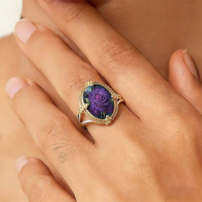 Purple Rose Mosaic Oval Ring