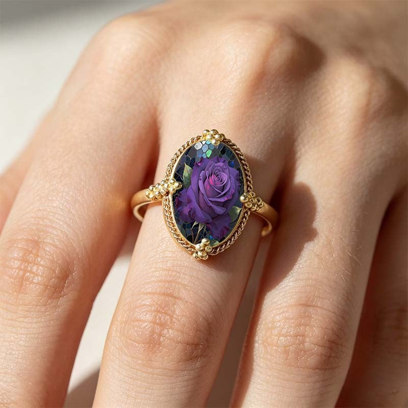 Purple Rose Mosaic Oval Ring