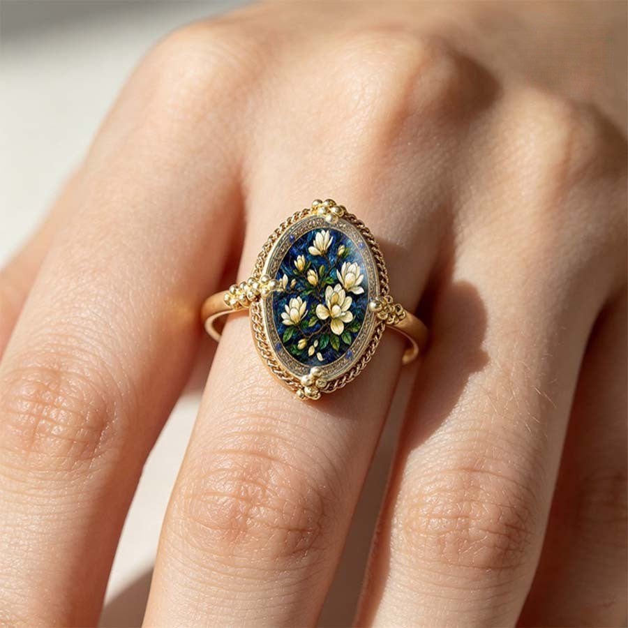 White Magnolia Oval Ring