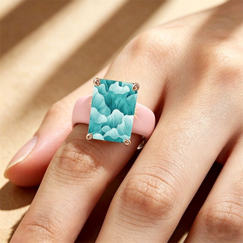 Teal Floral Square Ring