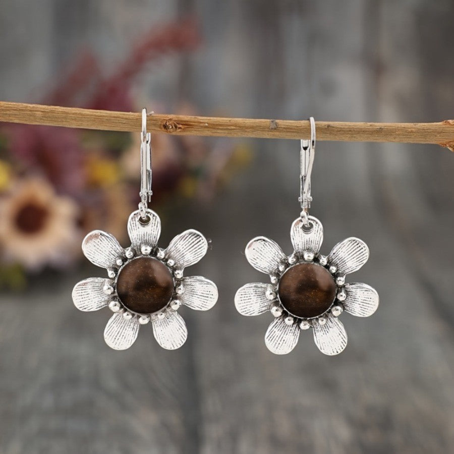 Brown Stone Flower Drop Earrings