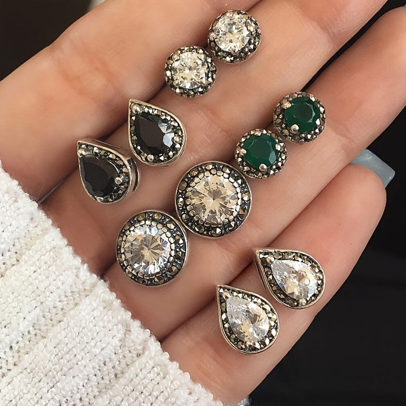 Mixed Gemstone Stud Earring Set