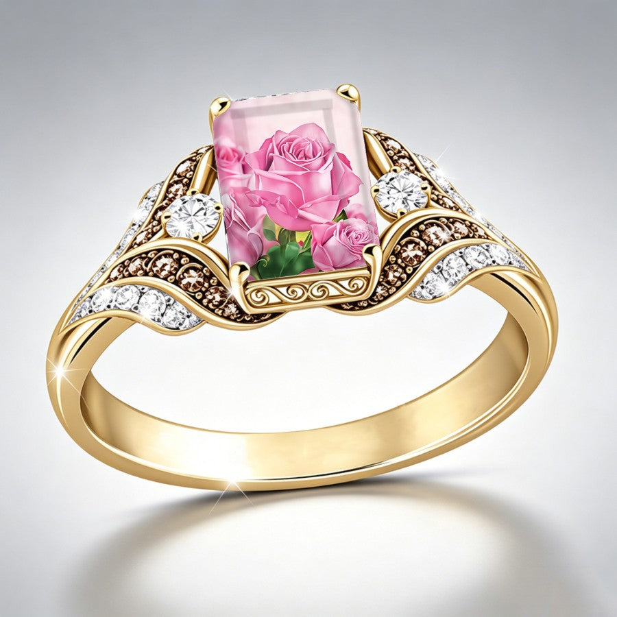 Pink Rose Scroll Ring