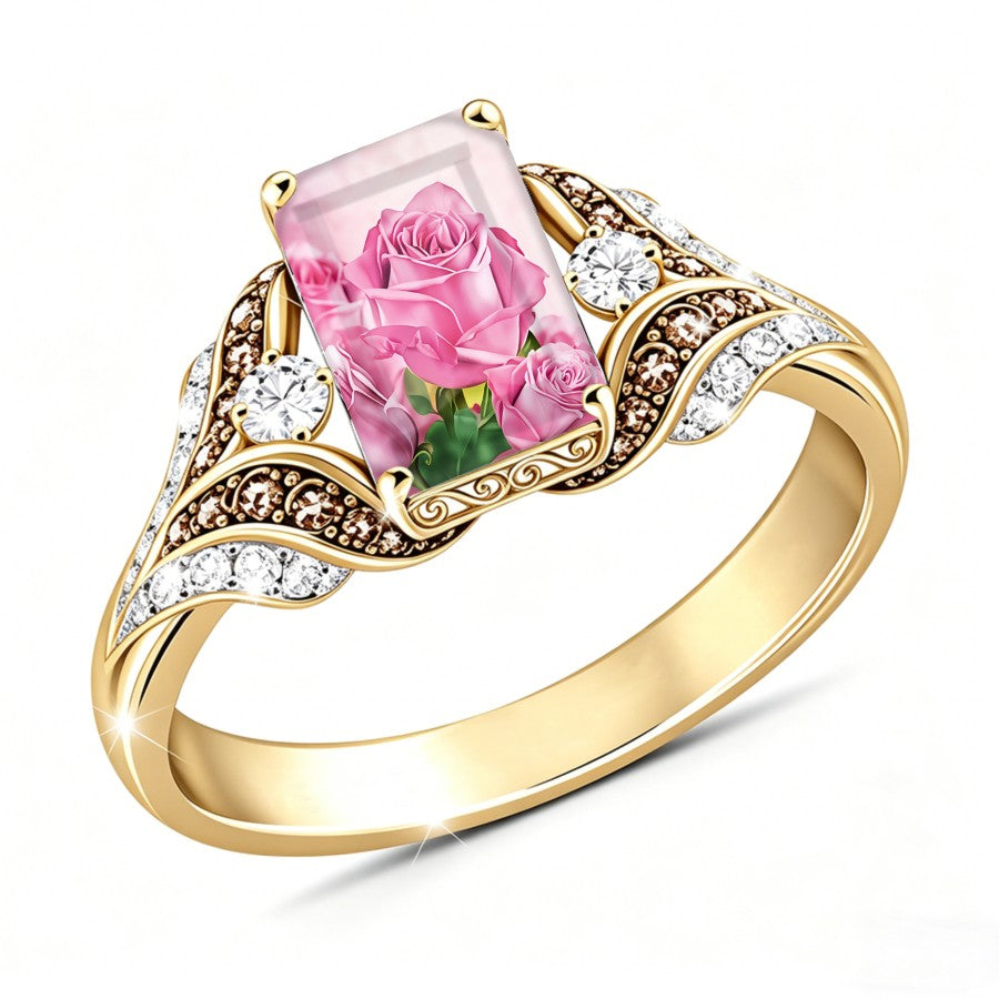 Pink Rose Scroll Ring