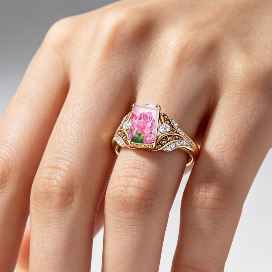 Pink Rose Scroll Ring