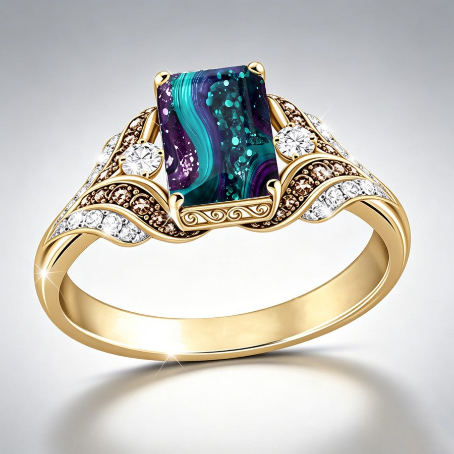 Teal Purple Galaxy Square Ring