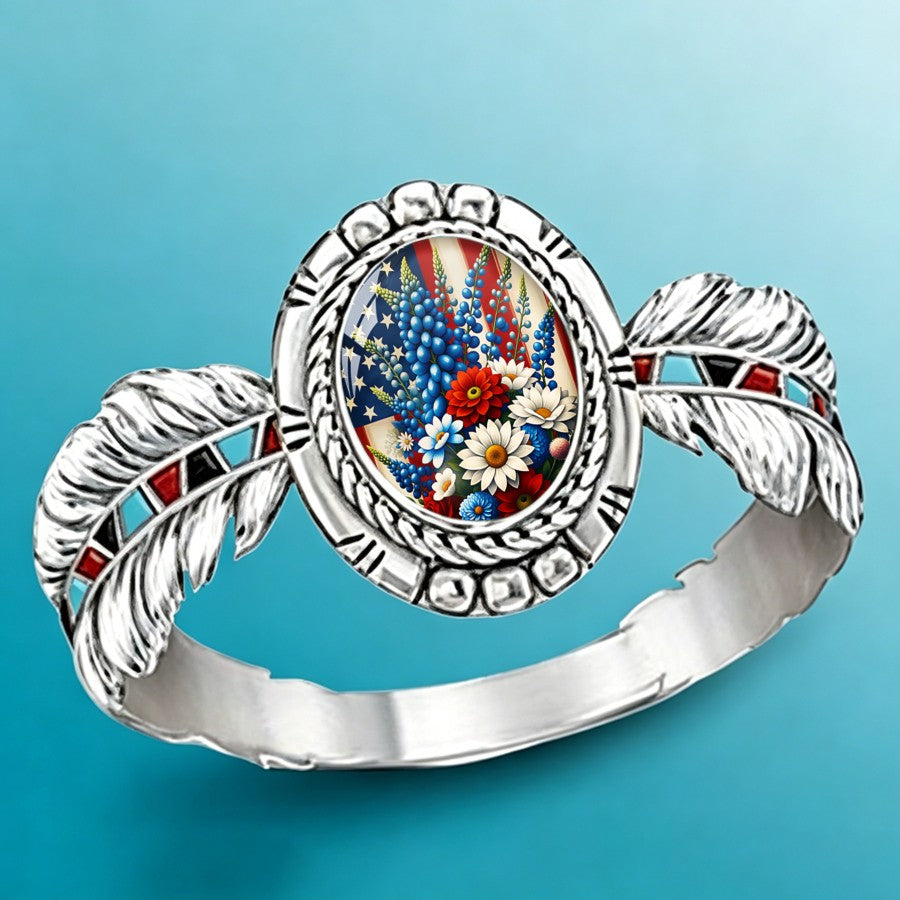 Patriotic Floral Oval Ring