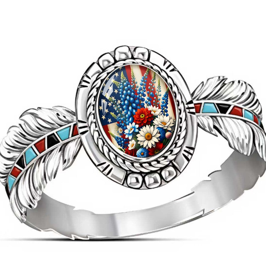 Patriotic Floral Oval Ring