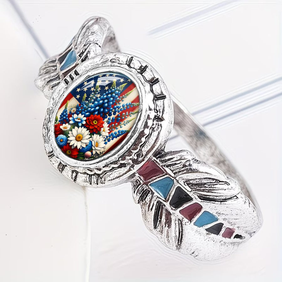 Patriotic Floral Oval Ring
