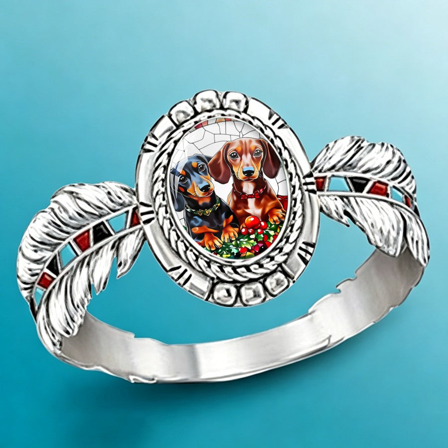 Dachshund & Feather Oval Ring