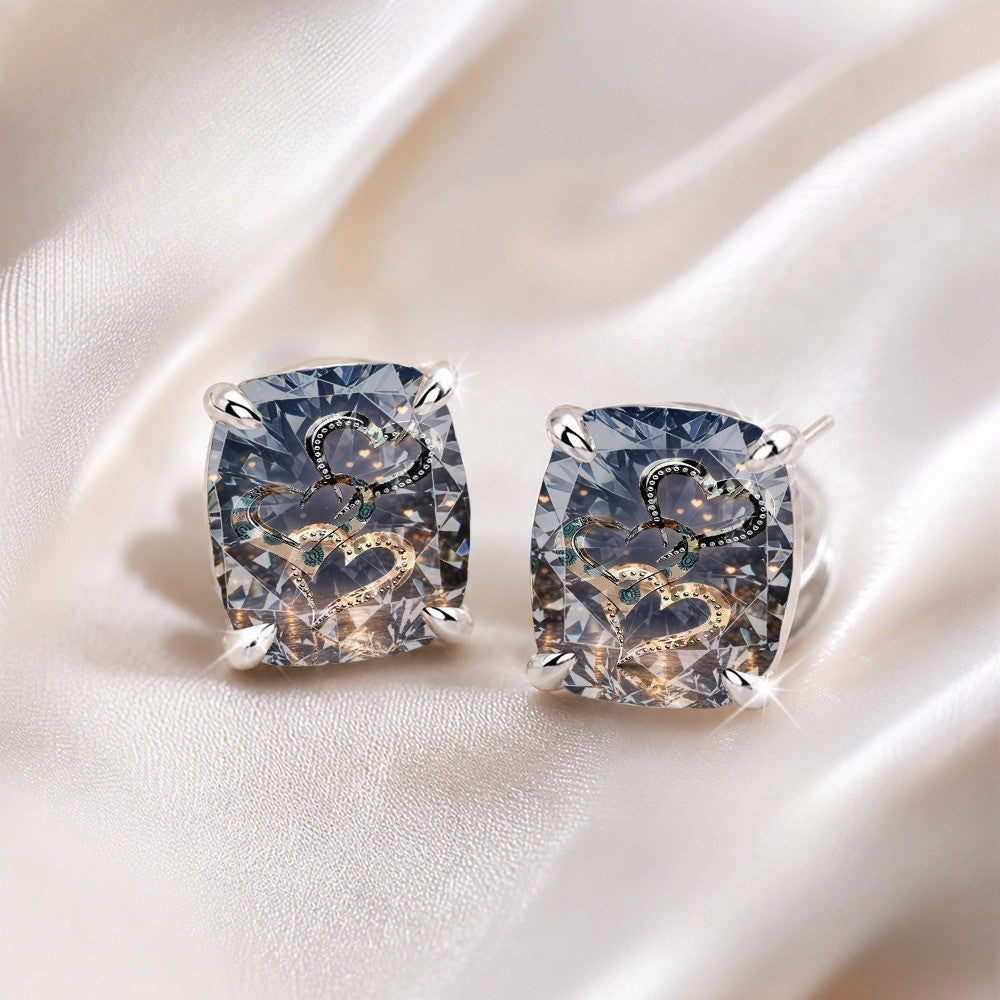 Square Crystal Heart Stud Earrings