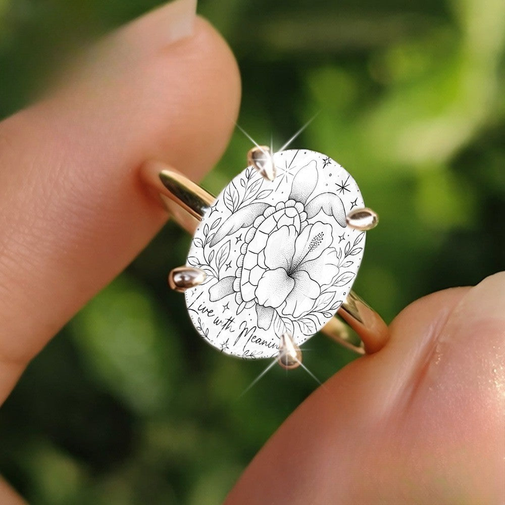 Floral Sketch Oval Ring