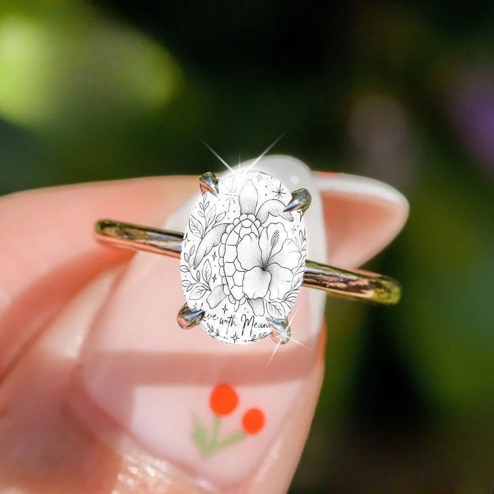 Floral Sketch Oval Ring
