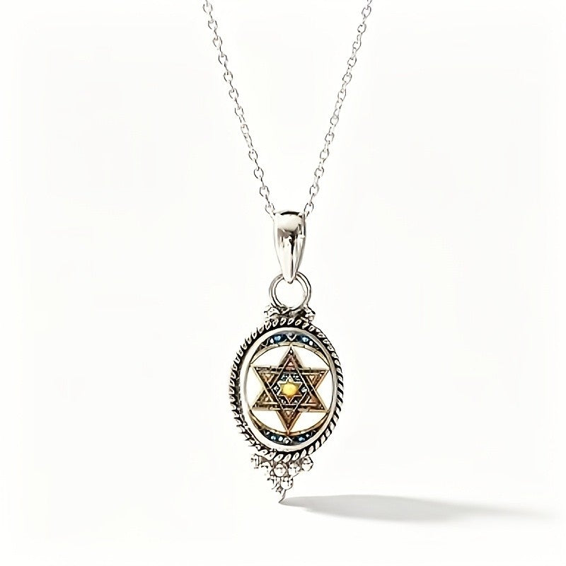 Oval Star of David Glass Pendant Necklace