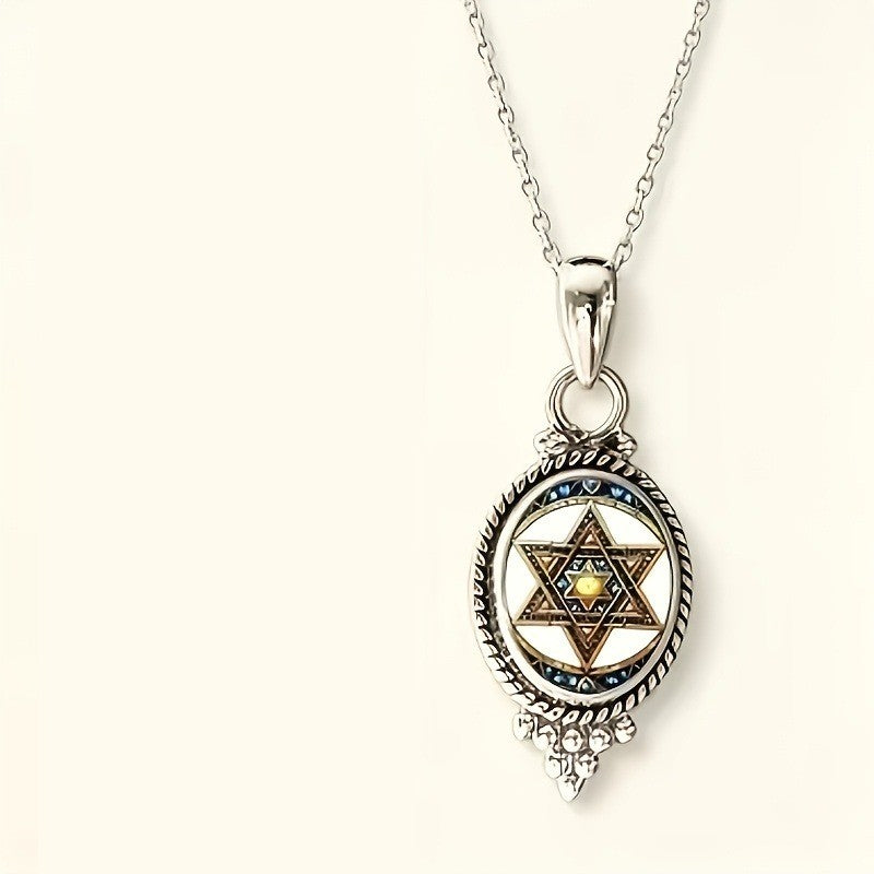 Oval Star of David Glass Pendant Necklace