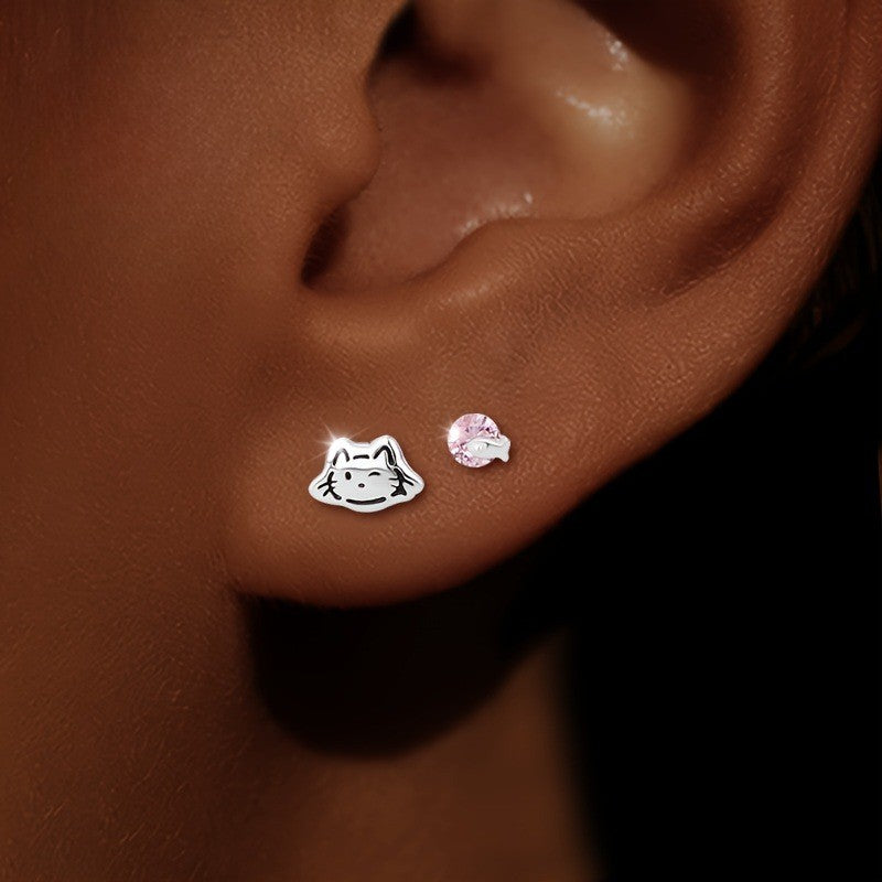Cat & Fish Stud Earrings