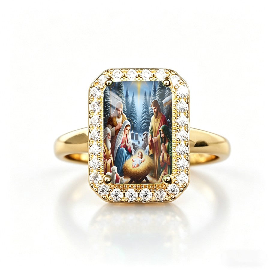 Nativity Scene Crystal Border Ring