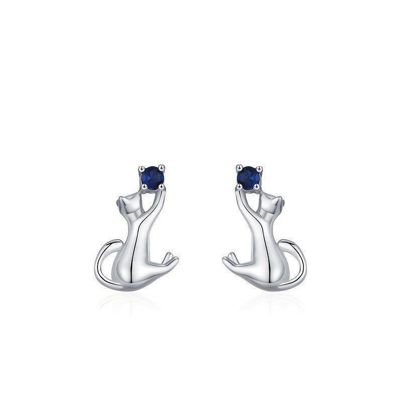 Blue Crystal Cat Earrings