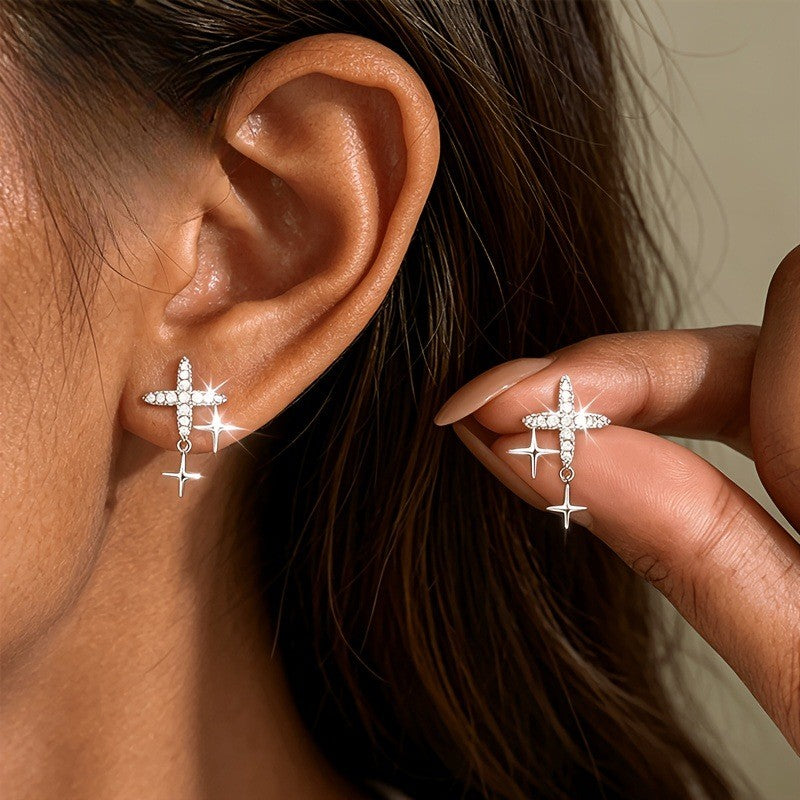 Crystal Cross Star Dangle Earrings