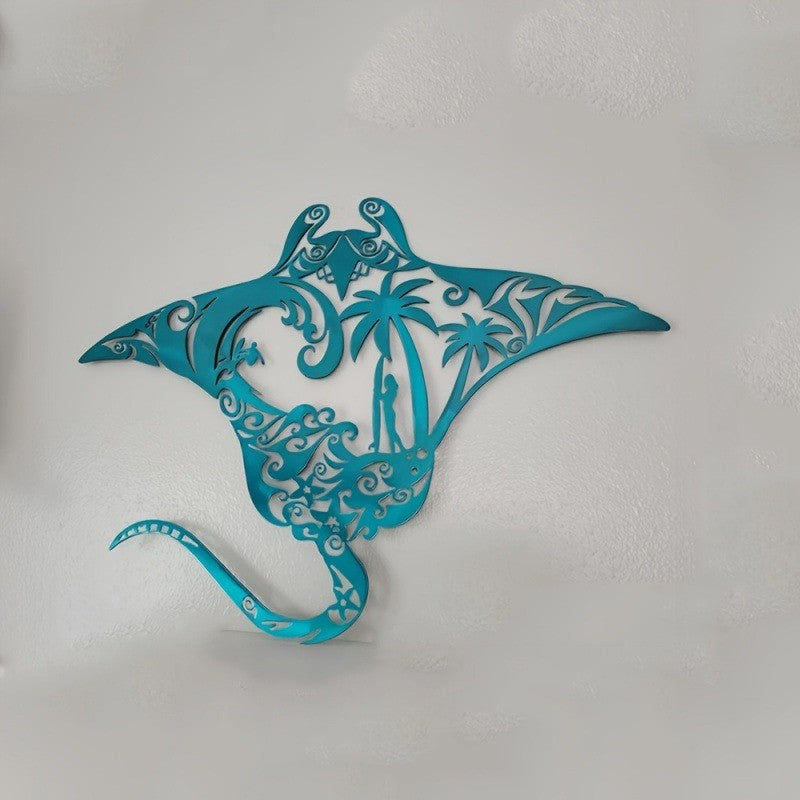 Teal Manta Ray Wall Sculpture